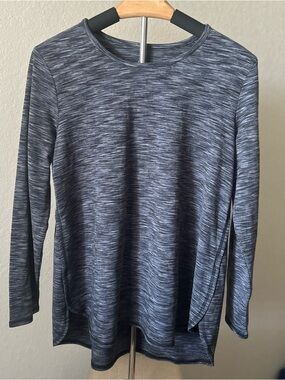 J Jill Fit Performance Tee Blue Heather LS Athleisure Women’s Medium Petite